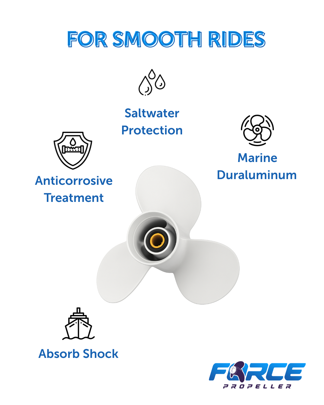 Force Propeller Yamaha 40–50HP – 10 3/8 x 14 (Aluminum – White)