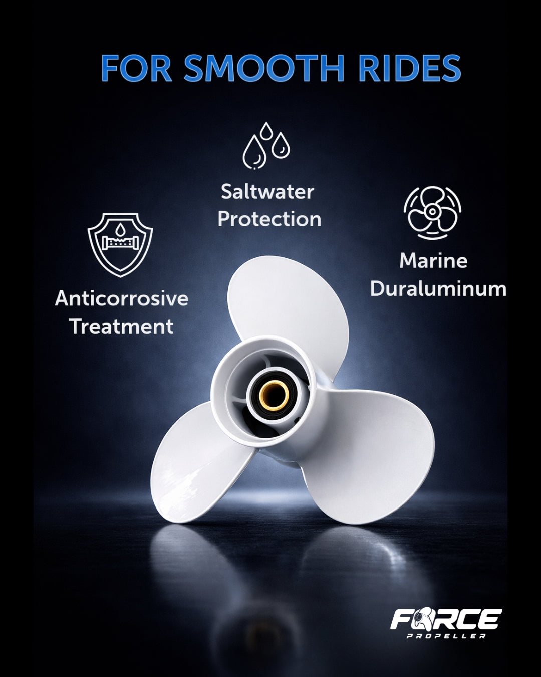 FORCE Aluminum Propeller 10 3/8 X 14 Pitch RH 13 Spline Tooth for Yamaha Outboard 40/45/50/55 HP Boat Motor Engine Parts