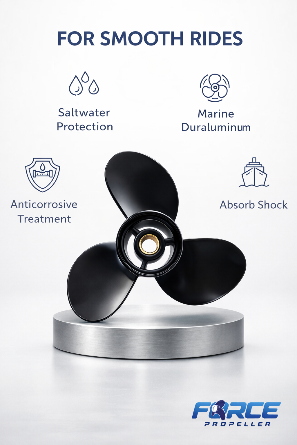 FORCE Aluminum Propeller V6 14 1/2 X 19 Pitch RH 15 Spline Tooth for Mercury Outboard 150 HP/175 HP/200 HP/220 HP/225 HP/250 HP Boat Motor Engine Parts, Hardware Install Kit fit included