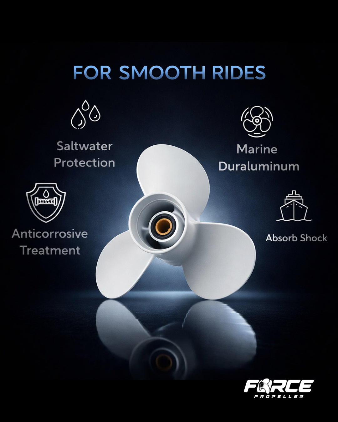 FORCE Aluminum Propeller 13 1/4 X 17 Pitch RH 15 Spline Tooth for Yamaha Outboard 60/70/75/80/85/90/115/130/140 HP Boat Motor Engine Parts
