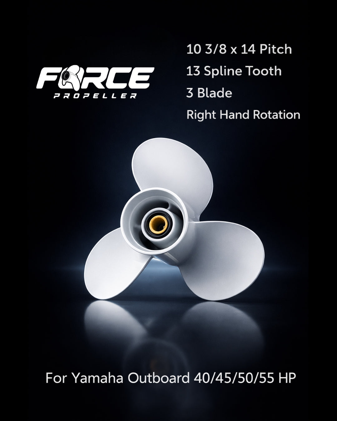 FORCE Aluminum Propeller 10 3/8 X 14 Pitch RH 13 Spline Tooth for Yamaha Outboard 40/45/50/55 HP Boat Motor Engine Parts