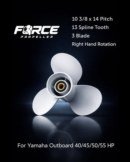 FORCE Aluminum Propeller 10 3/8 X 14 Pitch RH 13 Spline Tooth for Yamaha Outboard 40/45/50/55 HP Boat Motor Engine Parts