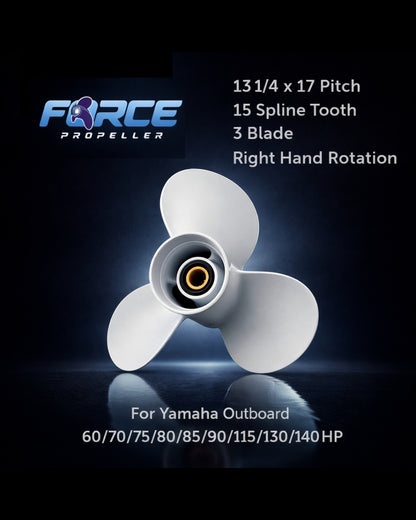 FORCE Aluminum Propeller 13 1/4 X 17 Pitch RH 15 Spline Tooth for Yamaha Outboard 60/70/75/80/85/90/115/130/140 HP Boat Motor Engine Parts
