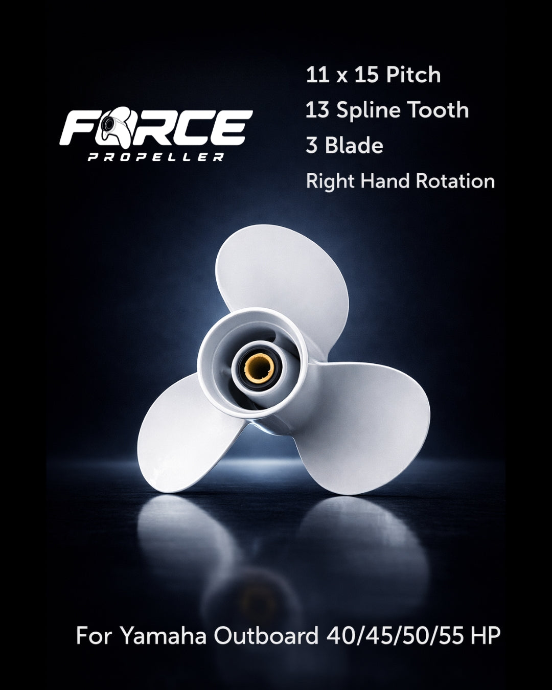 FORCE Aluminum Propeller 11 X 15 Pitch RH 13 Spline Tooth for Yamaha Outboard 40 HP/45 HP/50 HP/55 HP Boat Motor Engine Parts