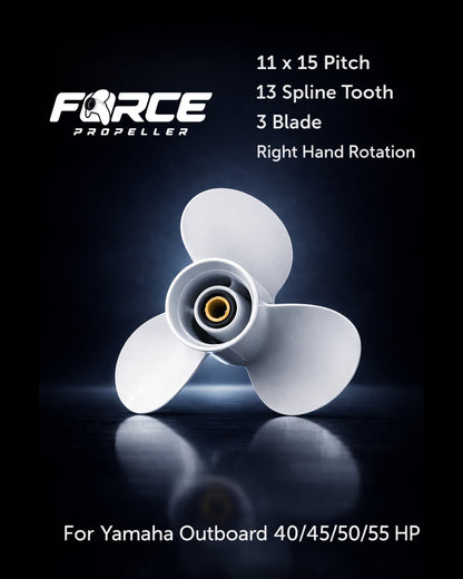 FORCE Aluminum Propeller 11 X 15 Pitch RH 13 Spline Tooth for Yamaha Outboard 40 HP/45 HP/50 HP/55 HP Boat Motor Engine Parts